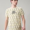 Status Quo Men'S Ikat Printed Cotton Round Neck T-Shirt With Minimal Typography