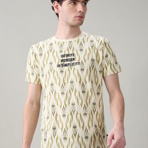 Status Quo Men'S Ikat Printed Cotton Round Neck T-Shirt With Minimal Typography