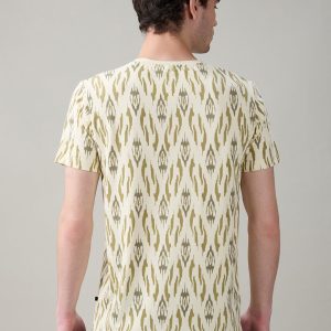 Status Quo Men'S Ikat Printed Cotton Round Neck T-Shirt With Minimal Typography