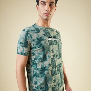 Status Quo Men'S All-Over Abstract Printed Round Neck Half Sleeves Regular Fit Tshirt