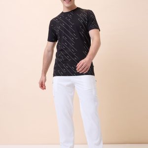 Status Quo Mens All-Over Typography Round Neck Half Sleeves Regular Fit T-Shirt