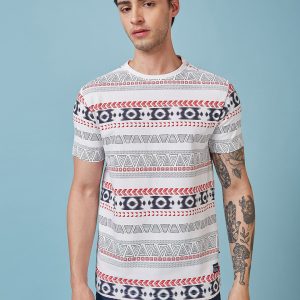 Status Quo Men'S Abstract Printed Round Neck Short Sleeves Regular Fit Tshirt