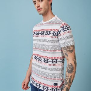 Status Quo Men'S Abstract Printed Round Neck Short Sleeves Regular Fit Tshirt