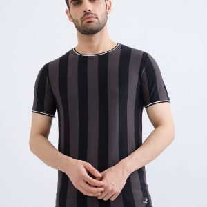 Status Quo Men'S Striped Half Sleeves Round Neck Regular Fit Tshirt