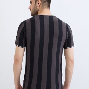 Status Quo Men'S Striped Half Sleeves Round Neck Regular Fit Tshirt