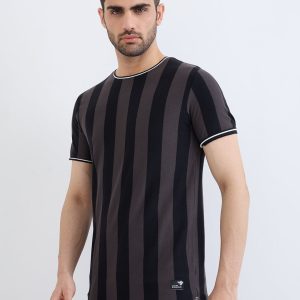 Status Quo Men'S Striped Half Sleeves Round Neck Regular Fit Tshirt