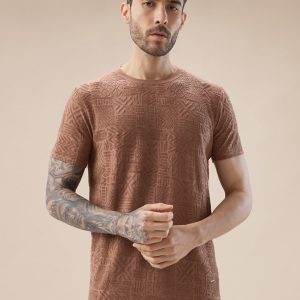 Status Quo Men'S Geometric Textured Solid Round Neck Regular Fit Half Sleeve T-Shirt