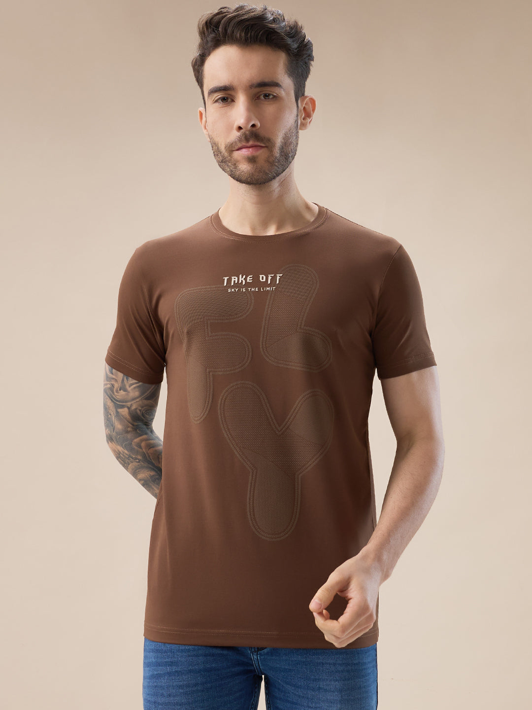 Status Quo Men'S Front Typography Print Half Sleeves Round Neck T-Shirt
