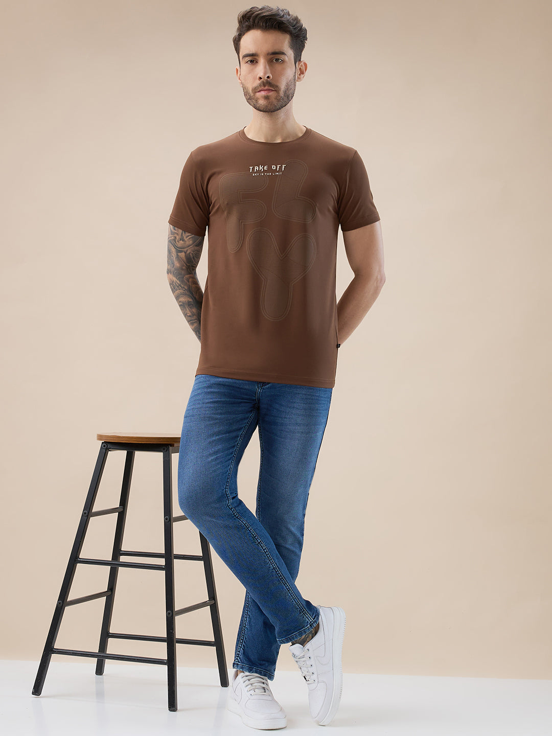 Status Quo Men'S Front Typography Print Half Sleeves Round Neck T-Shirt