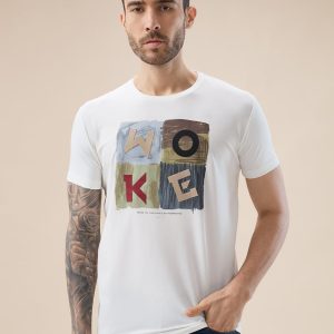 Status Quo Men'S Chest Applique Typography Print Round Neck Half Sleeves T-Shirt