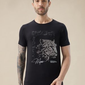 Status Quo Men'S Chest Rubberized Graphic Print Round Neck Half Sleeve Regular Fit T-Shirt