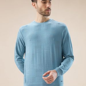 Status Quo Men'S Geometric Textured Round Neck Full Sleeve Regular Fit T-Shirt