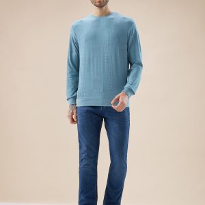 Status Quo Men'S Geometric Textured Round Neck Full Sleeve Regular Fit T-Shirt