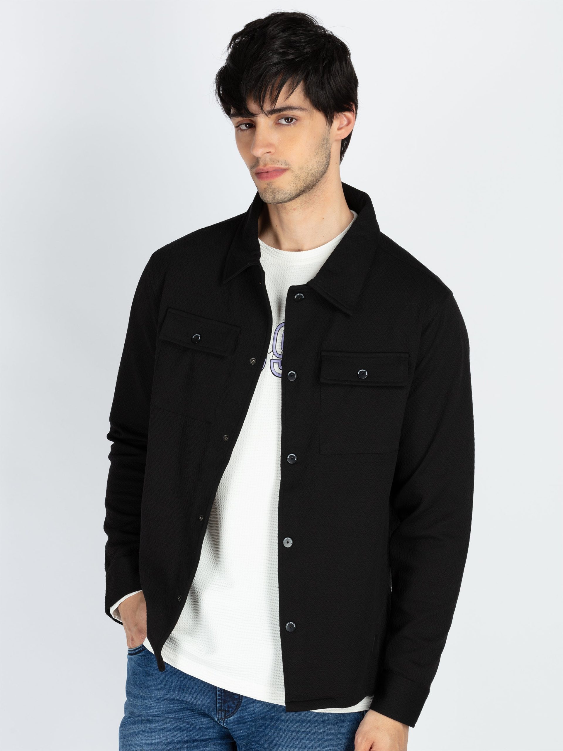 Status Quo Men'S Solid Regular Fit Shacket