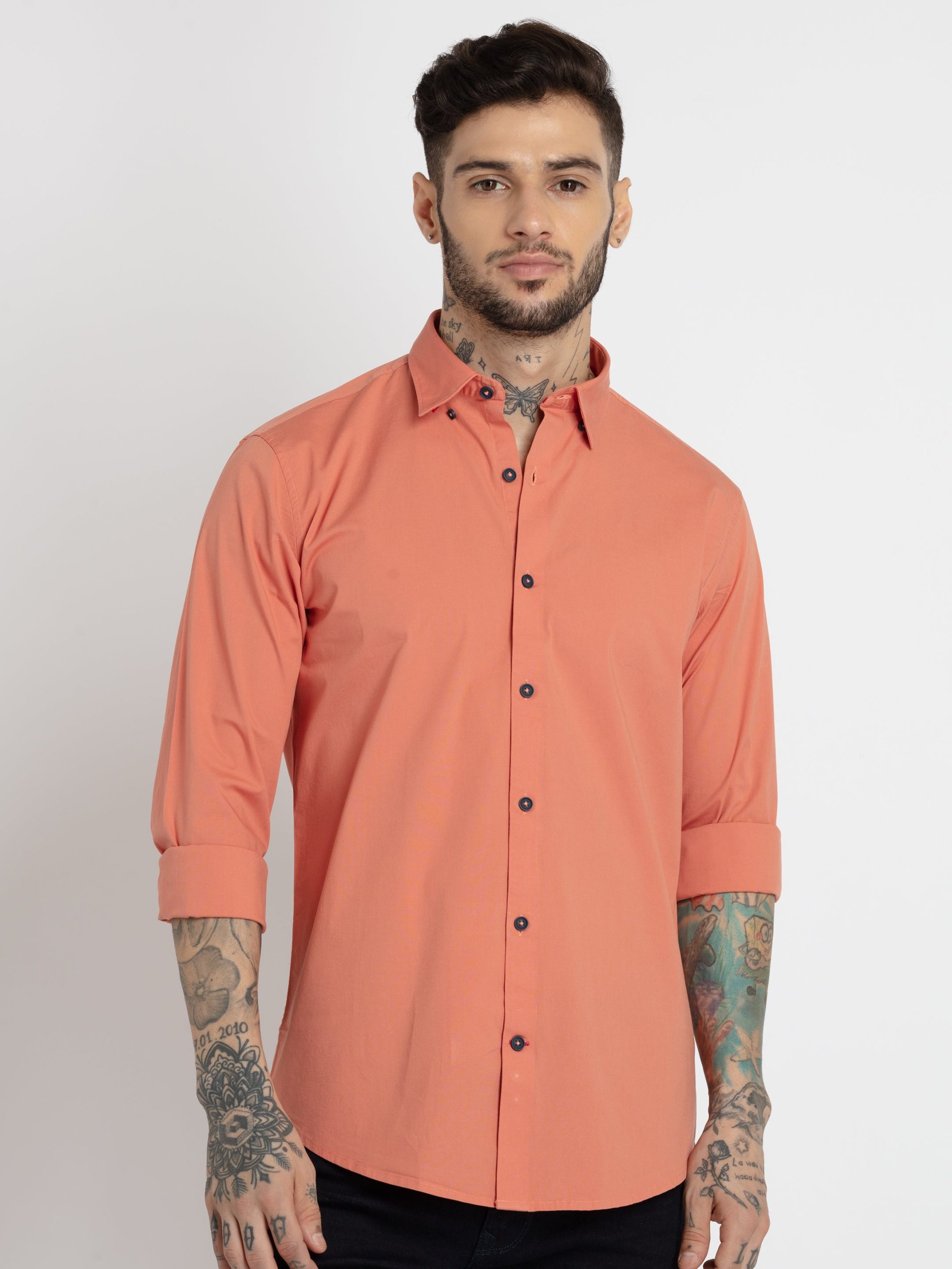 Status Quo Mens Solid Cotton Slim Fit Shirt