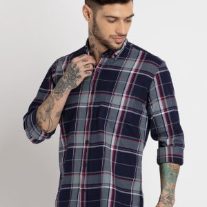Status Quo Mens Checkered Cotton Slim Fit Shirt