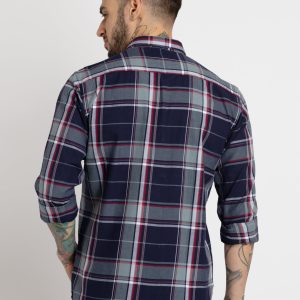 Status Quo Mens Checkered Cotton Slim Fit Shirt
