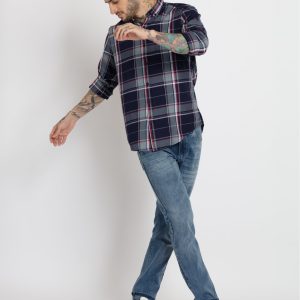 Status Quo Mens Checkered Cotton Slim Fit Shirt