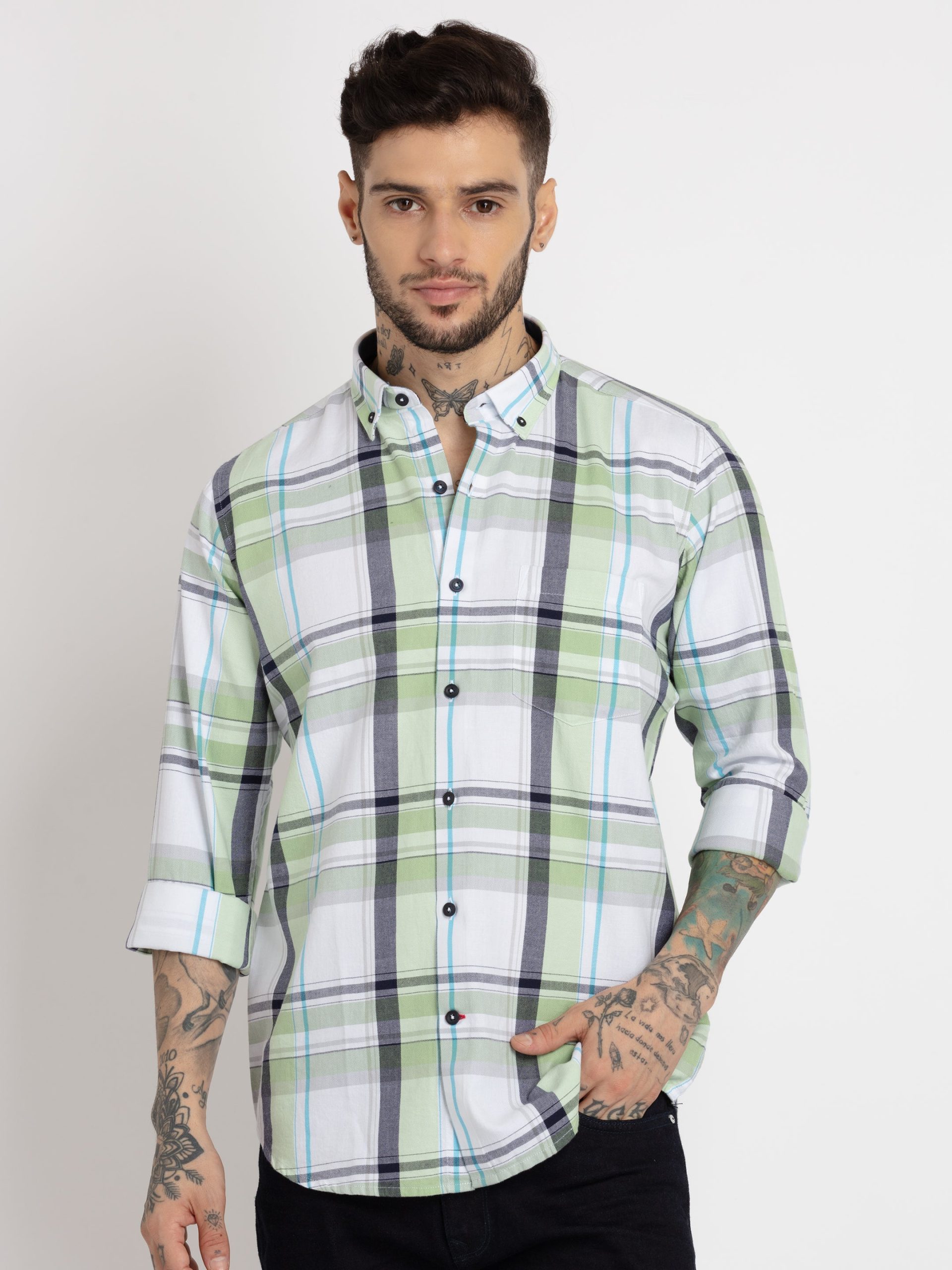 Status Quo Mens Checkered Cotton Slim Fit Shirt