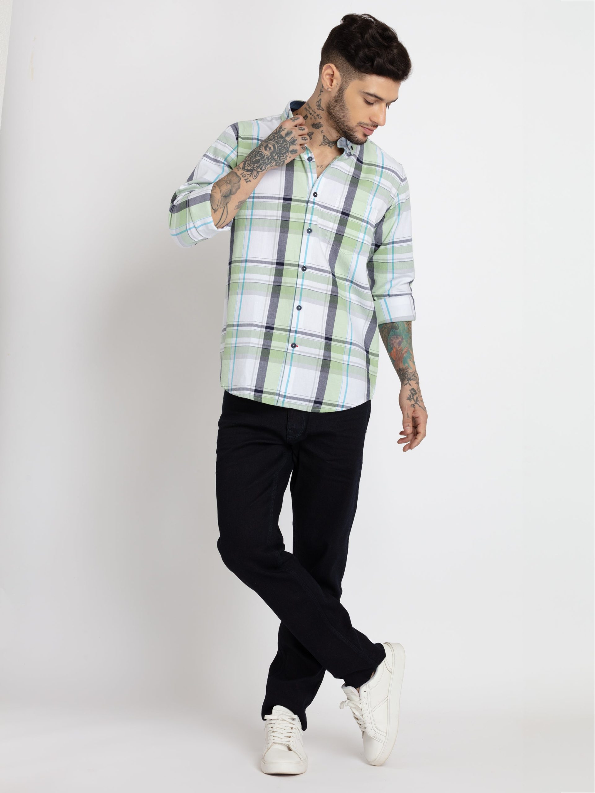 Status Quo Mens Checkered Cotton Slim Fit Shirt