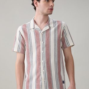 Status Quo Men'S Striped Cuban Collar Half Sleeves Regular Fit Shirt