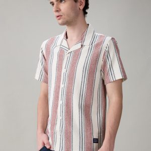 Status Quo Men'S Striped Cuban Collar Half Sleeves Regular Fit Shirt