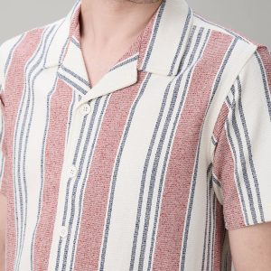 Status Quo Men'S Striped Cuban Collar Half Sleeves Regular Fit Shirt