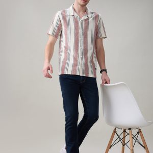 Status Quo Men'S Striped Cuban Collar Half Sleeves Regular Fit Shirt
