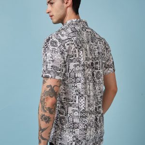 Status Quo Men'S Geometric Printed Half Sleeves Collared Neck Regular Fit Shirt