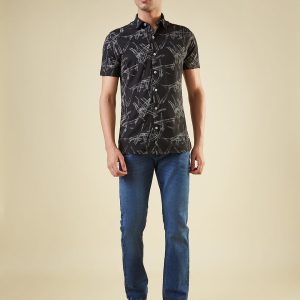 Status Quo Men'S Abstract Printed Half Sleeves Collared Neck Regular Fit Shirt