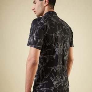 Status Quo Men'S Abstract Printed Half Sleeves Collared Neck Regular Fit Shirt