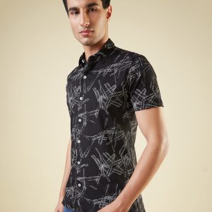 Status Quo Men'S Abstract Printed Half Sleeves Collared Neck Regular Fit Shirt