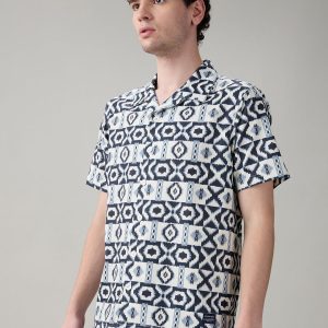 Status Quo Men'S Geometric Printed Cuban Collar Half Sleeves Regular Fit Shirt