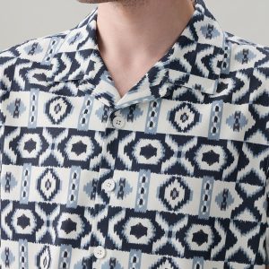 Status Quo Men'S Geometric Printed Cuban Collar Half Sleeves Regular Fit Shirt
