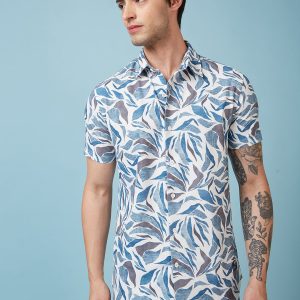 Status Quo Men'S Abstract Printed Half Sleeves Collared Neck Regular Fit Shirt