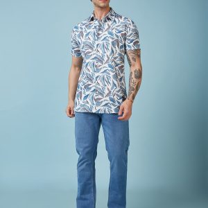 Status Quo Men'S Abstract Printed Half Sleeves Collared Neck Regular Fit Shirt