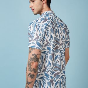 Status Quo Men'S Abstract Printed Half Sleeves Collared Neck Regular Fit Shirt