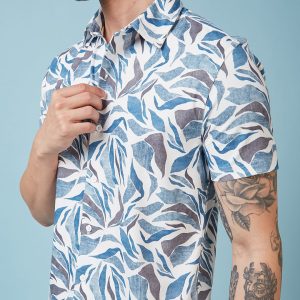 Status Quo Men'S Abstract Printed Half Sleeves Collared Neck Regular Fit Shirt