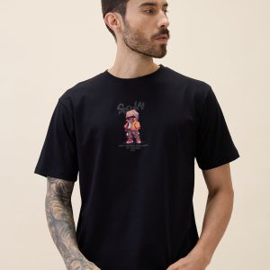 Status Quo Men'S Printed Round Neck Half Sleeves Oversized Tshirt