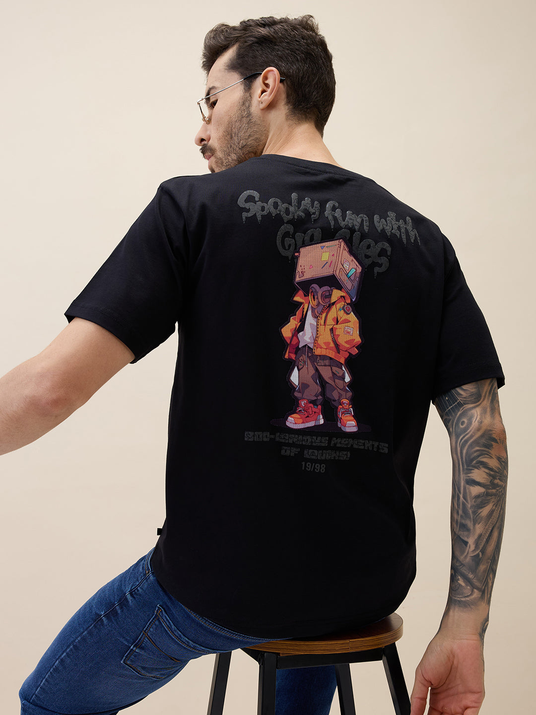 Status Quo Men'S Printed Round Neck Half Sleeves Oversized Tshirt