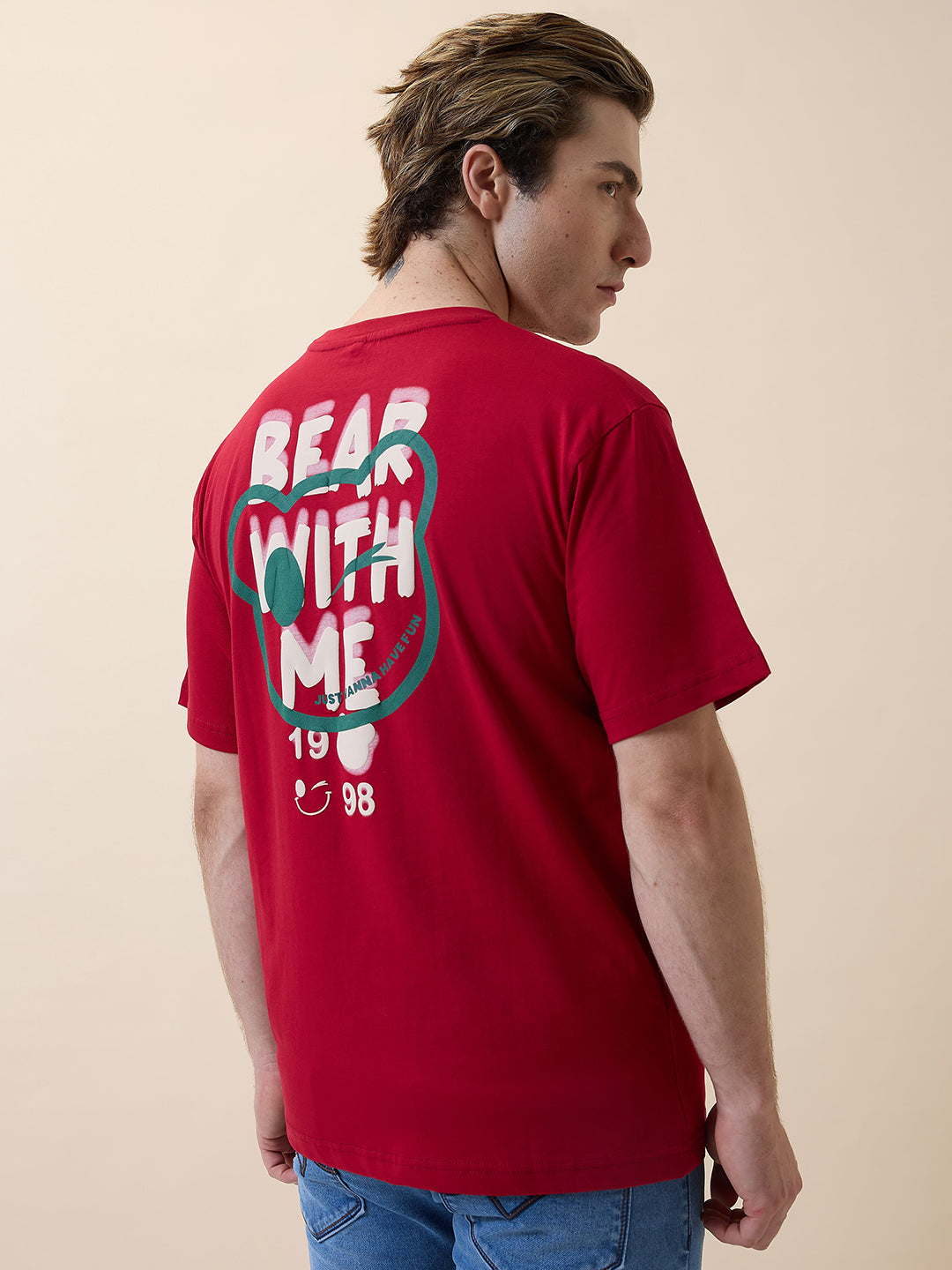 Status Quo Mens Printed Round Neck Half Sleeves Oversized Tshirt
