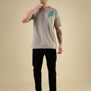 Status Quo Men'S Placement Graphic Printed Round Neck Half Sleeves Oversized Fit Tshirt