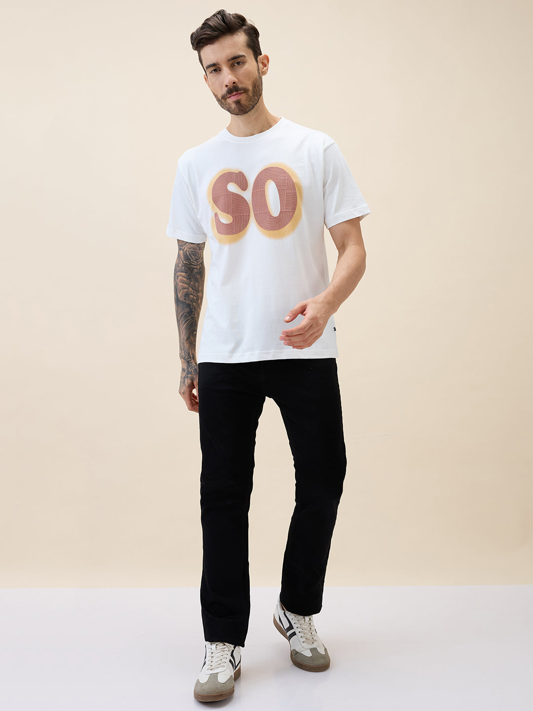 Status Quo Men'S Printed Round Neck Half Sleeves Oversized Tshirt