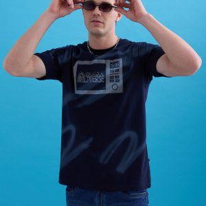 Status Quo Men'S Printed Round Neck Half Sleeves Oversized Tshirt