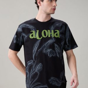 Status Quo Men'S Oversized Typography Print Round Neck T-Shirt