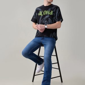 Status Quo Men'S Oversized Typography Print Round Neck T-Shirt