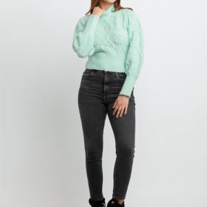 Womens Cable Knit Round Neck Sweater