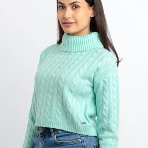 Womens Cable Knit Turtle Neck Sweater