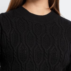 Womens Cable Knit Round Neck Sweater
