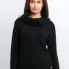 Womens Cable Knit Cowl Neck Sweater